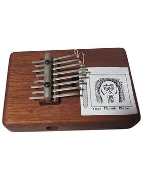 Vintage Handcrafted Wooden Thumb Piano 8 Metal Keys Folk Art Boho Instrument